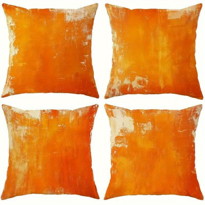 TEMU 2d Flat - 4pcs Set, 2d Flat Printing, Orange Gradient Abstract Art Pillow Covers (set Of 4), Made Of Polyester, Modern Stylish Decorative Pillow