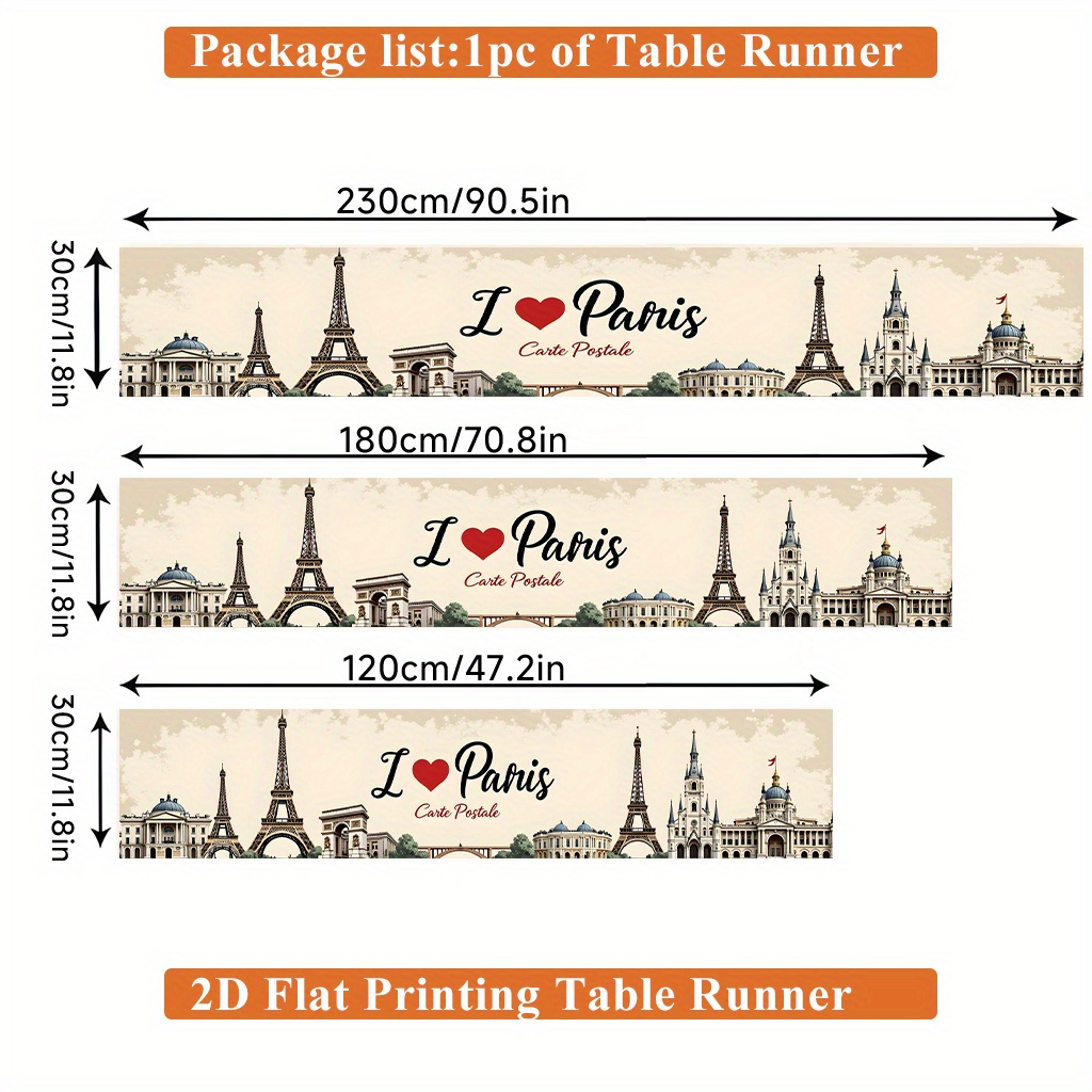 TEMU 1pc Paris France Table Runner With Eiffel Tower & French Landmarks Print - Vibrant Suitable For Dining Tables, Coffee Tables, Kitchen Decor,