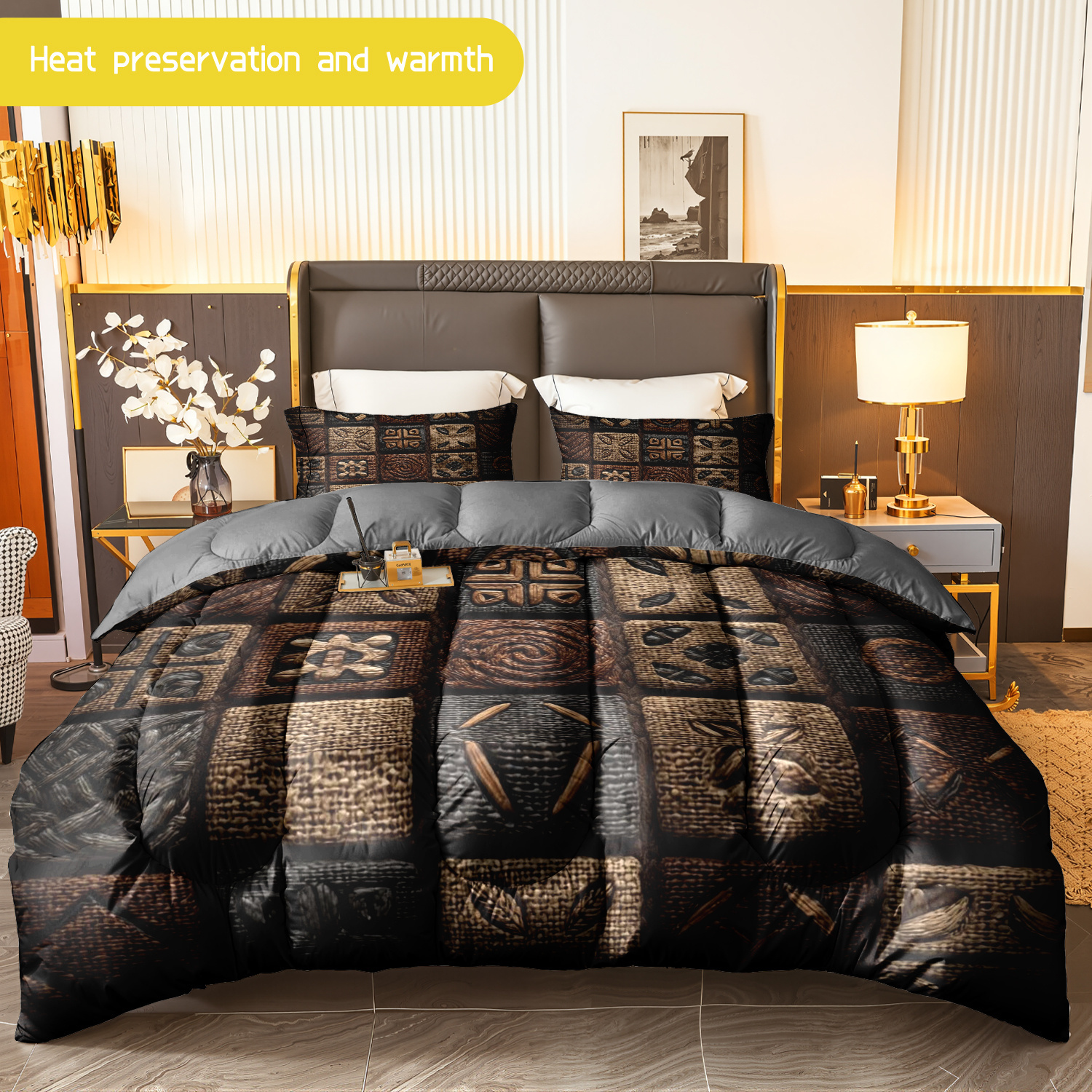 TEMU 3pcs (1 Comforter And 2 Pillowcases) Boho Style Bedding, Soft And Cozy, Hypoallergenic, Wrinkle-resistant, , Queen/king/full Size, Intricate