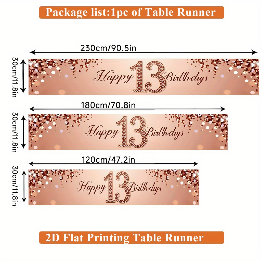 2d Flat Printing Table Runner 1pc, Happy Thirteenth Birthday Rectangular Polyester Table Runner, For Dining Table, Coffee Table, Home Decor, Vibrant Cultural Decor For Kitchen, Party, Festival