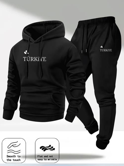 herren türkisches print hoodie hose set mit futter, neue herbst/winter 2-teilige sweatshirt mit kordelzug casual hose, komplettset