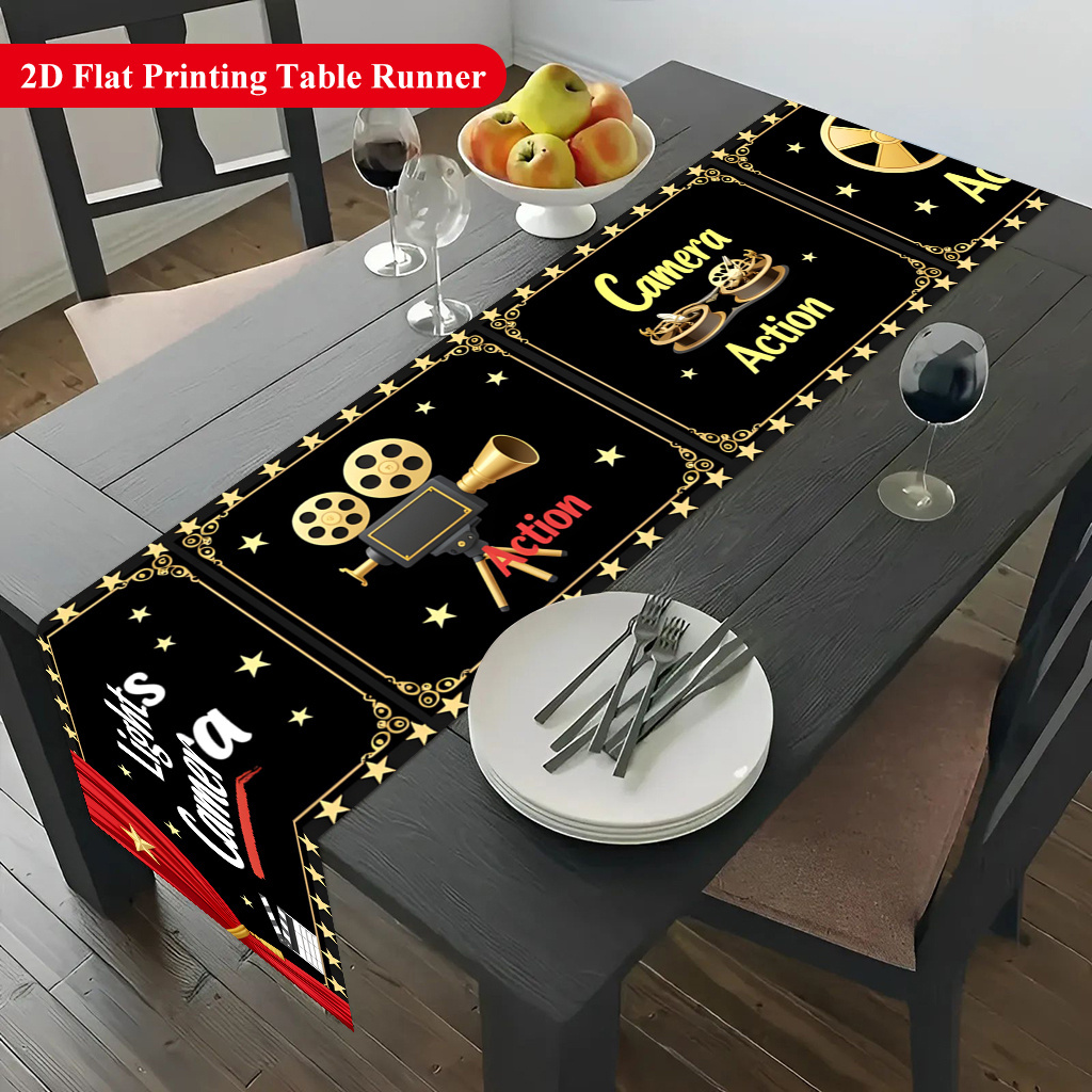 TEMU Chemin de table rectangulaire plat 2D, 1 pièce, film de caméra de cinéma, idéal pour tables à manger, tables basses, décoration de fête à ,