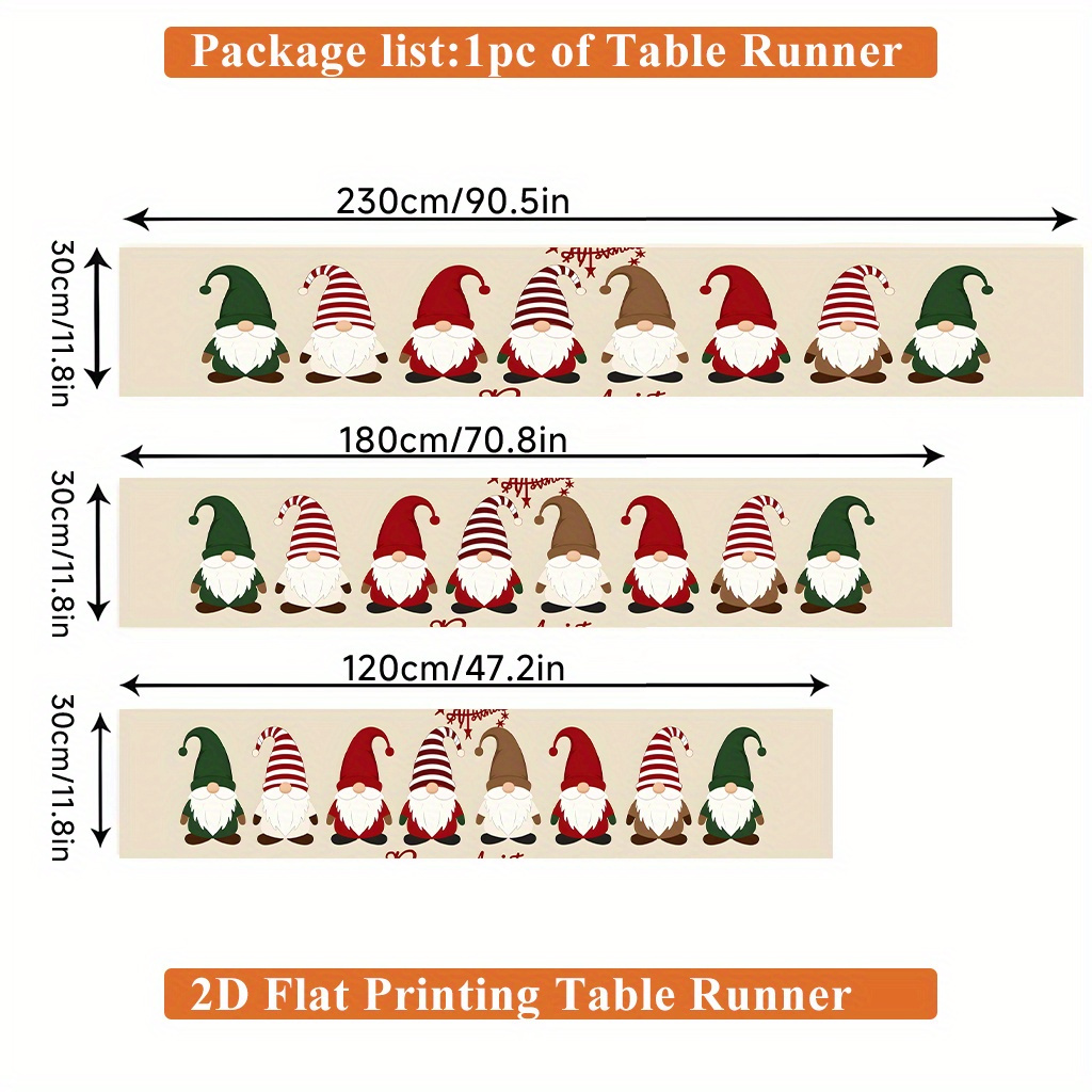 TEMU 2d Flat Printing Table Runner 1pc, Christmas Gnome Figurine Collection Rectangular Polyester Table Runner, For Dining Table, Coffee Table, Home