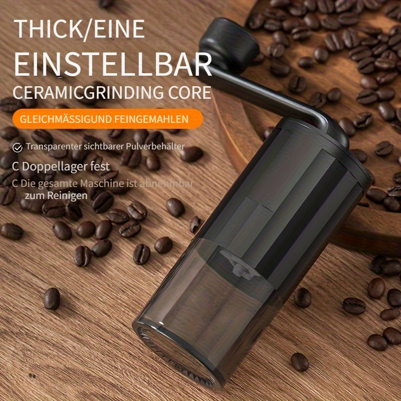 *. Leiser Keramik-Kern Handkurbel-* Kaffee* für Zuhause, Retro Handkurbel-Kaffeemaschine, Einstellbare Mahlstärke, Keramik-Mahlkern, Schnelles Mahlen, Transparente Pulverbehälter mit großem