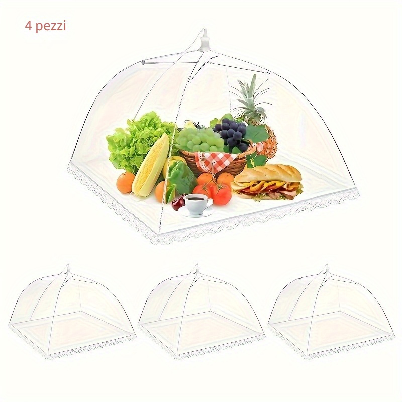 4 pezzi di coperture per alimenti  -up, tende per alimenti pieghevoli in rete, protezione riutilizzabile e lavabile   di   per picnic allaperto, campeggio, barbecue, reti protettive per alimenti,   per picnic e feste allaperto,   per buffet  , copertura per alimenti per feste
