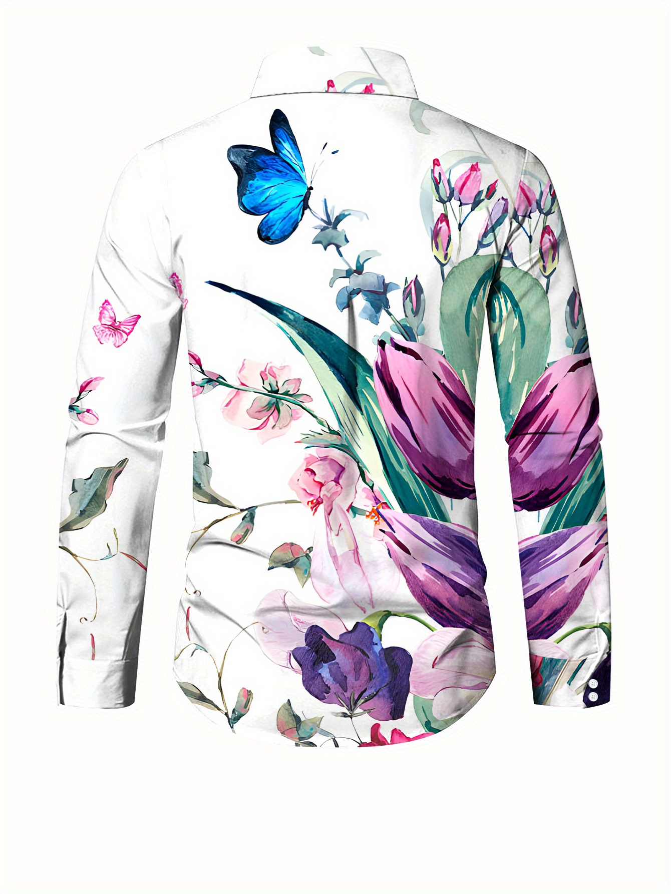 mens long sleeve shirt with floral prints   featuring butterflies dancing fresh watercolor colors for men 3d casual shirts that are soft comfortable and   perfect as a base layer for spring and autumn