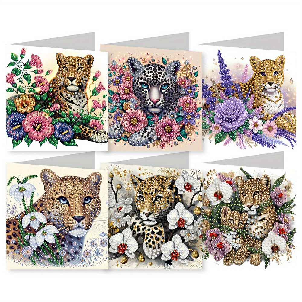 TEMU 6pcs Unique And Floral Theme Birthday Cards With Fun And Cute Painted Design. Round Rhinestone Painting Card Handmade Craft Kit Includes 6pcs