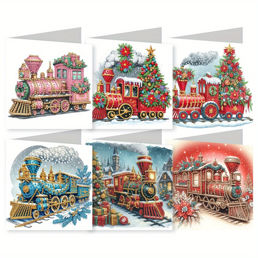 TEMU 6 Unique And Creative Birthday Cards Featuring A Christmas Train Theme, With Fun And Diamond Painting Designs. This Round Rhinestone Painting