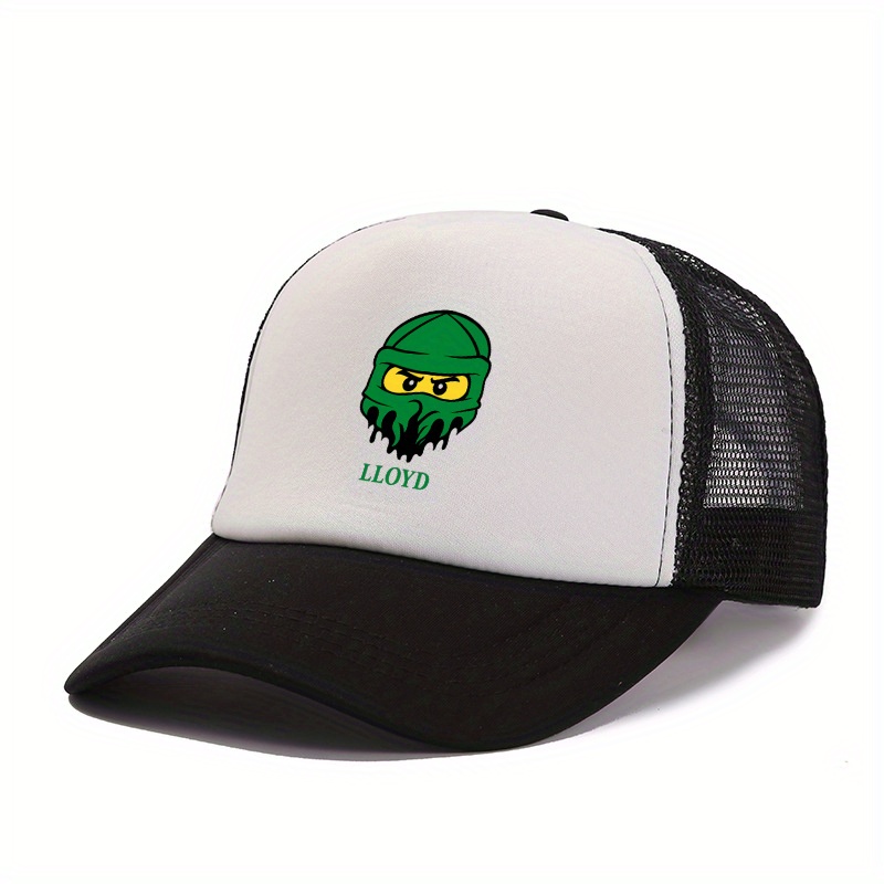 TEMU 1pc Logo Print Adjustable Snapback Cap For - White & Black With Green Character Emblem, Iconic Logo Design, Unisex Wedding/party/ Hat, Casual