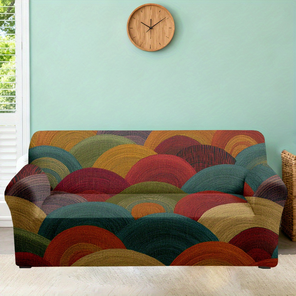 TEMU 1pc Of And Minimalist Style Colorful Abstract Waves Sofa Cover - Made From Elastic Fabric That Conforms To Of The Sofa; A Shoulder Strap It In ;