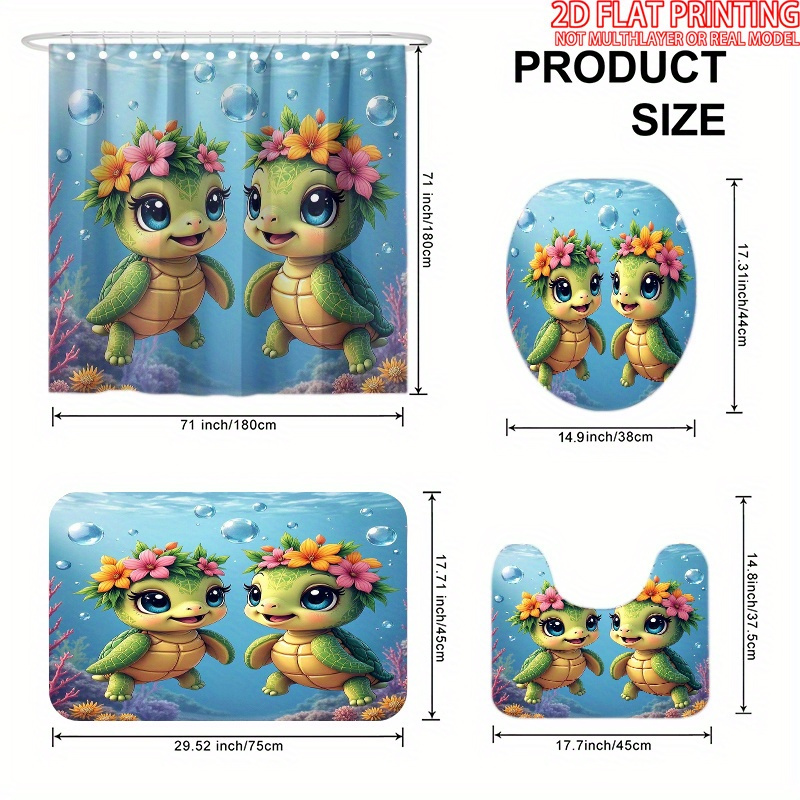 4pcs Sea Turtle's Undersea Adventure Shower Curtain Set