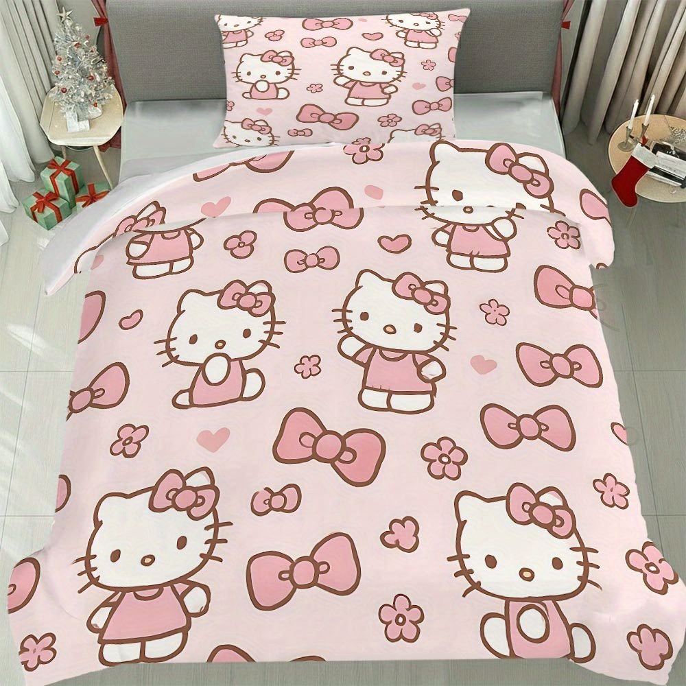 E-shop 2/3-teiliges bezauberndes Hello Kitty Deko Winter Bettwäsche Set Hello Kitty Bettwäsche Charmantes Bettbezug Set 1 Bettbezug + 1/2 Kissenbezüge