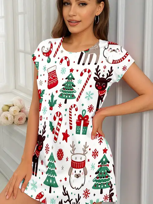 christmas pajama dress Women's Blue Reindeer Pajama Set | Fun Holiday-Themed Pajamas | Stretchy & Breathable Blend | Navy