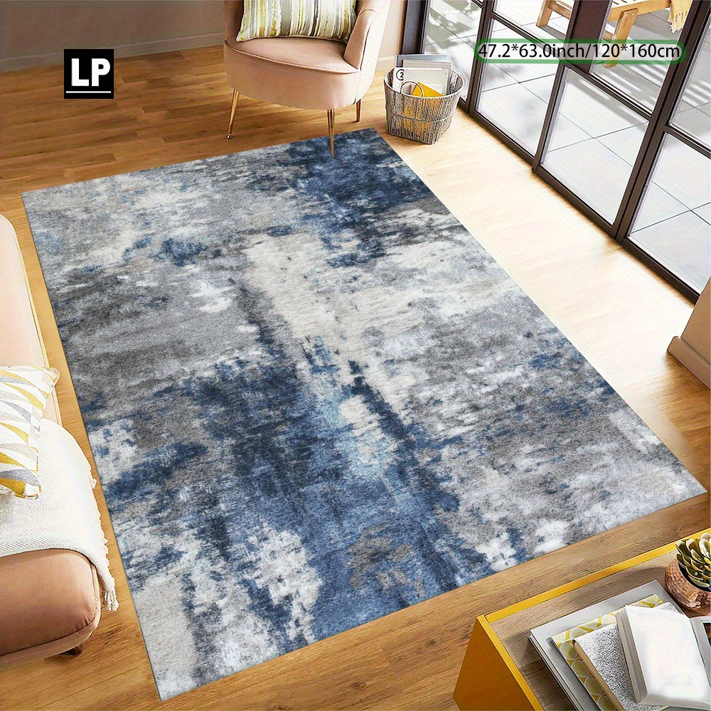 TEMU 850g/ã¡ Velvet Carpet With A Modern Minimalist Blue-gray Abstract Pattern, Soft And Durable, Easy To Clean, Machine Washable And Non-slip,