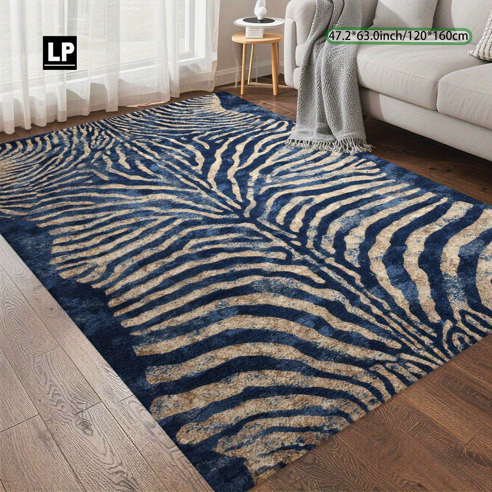 TEMU 850g/㎡ Velvet, Modern Minimalist Zebra Pattern With Machine Washable Non-slip Backing, Lightweight Durable For Living