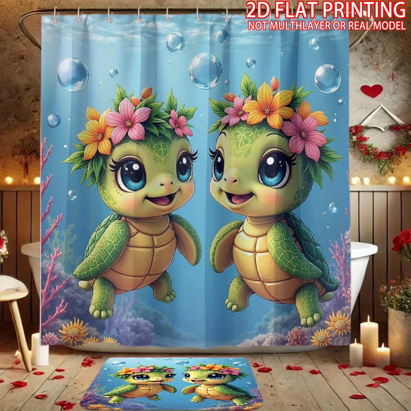 4pcs Sea Turtle's Undersea Adventure Shower Curtain Set