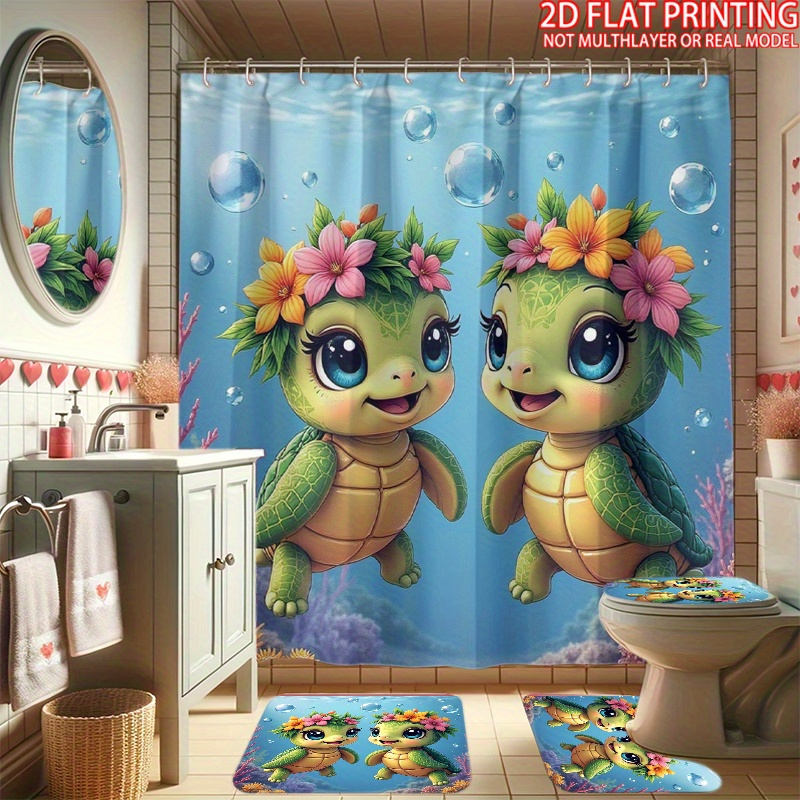 4pcs Sea Turtle's Undersea Adventure Shower Curtain Set