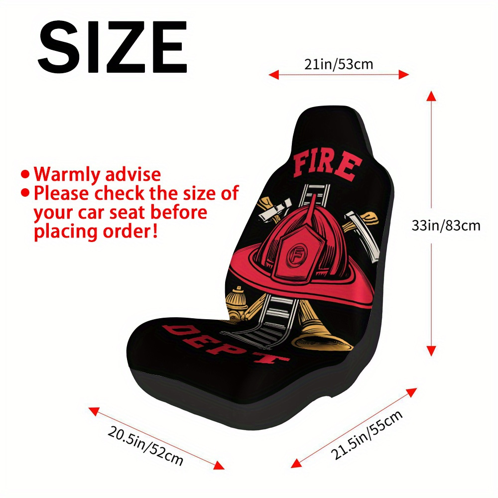 TEMU 2pcs, Stylish Firefighter Symbol Badge Pattern Car Seat Covers, Stylish Upgrade For Front Seat Interior Decoration, Machine Washable For Free
