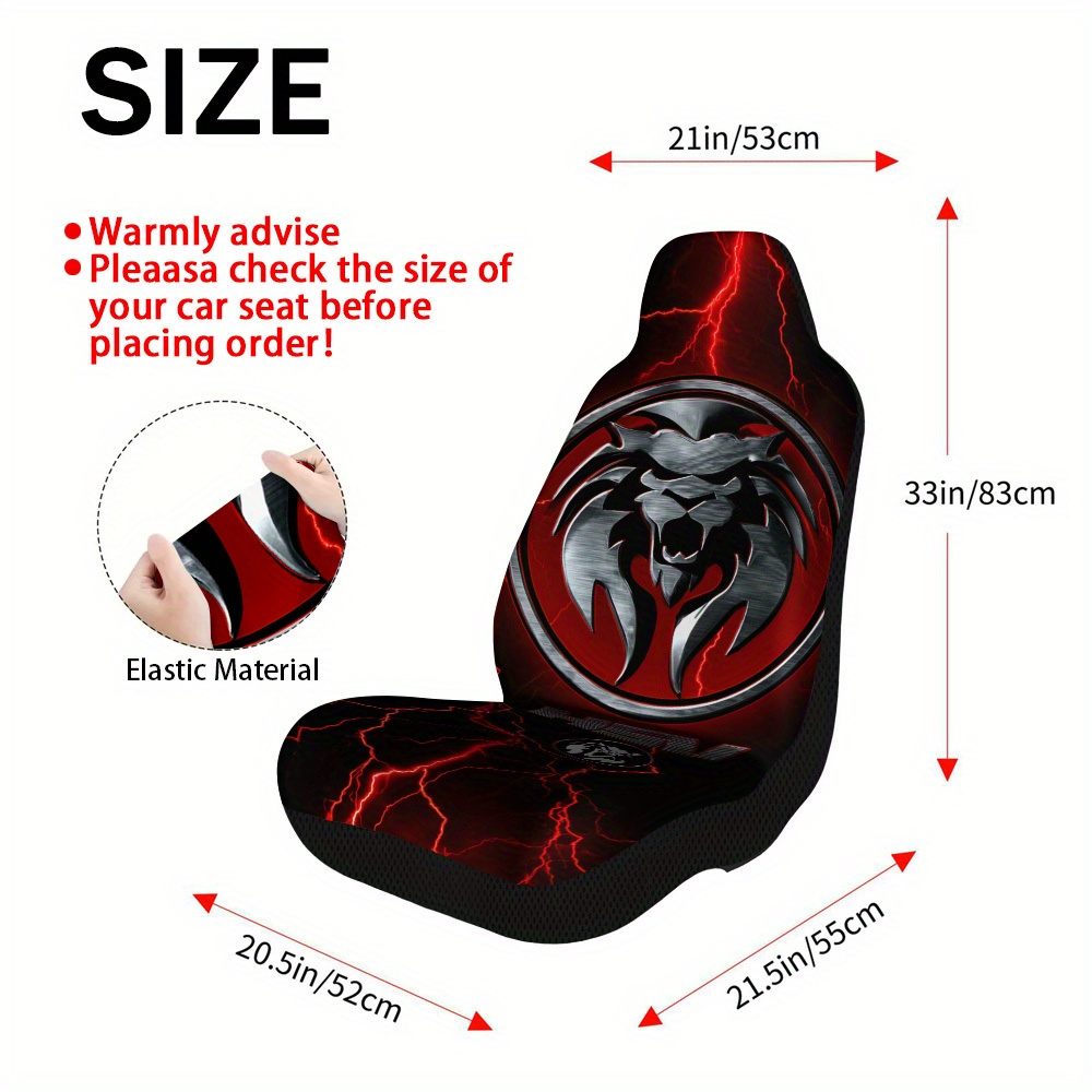 TEMU 2pcs, Red Lightning Lion Designed Universal Car Seat Covers Set - High-quality, Durable, And Seat Protectors, Universal Fit, Easy To Clean