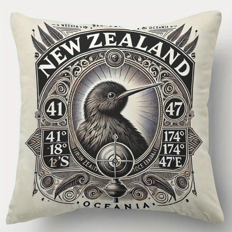 TEMU 1 Cushion Cover Featuring New Zealand's Iconic Bird, Designed With A Festive Theme. It Has A Hidden Zipper And Is Suitable For Sofas, Living