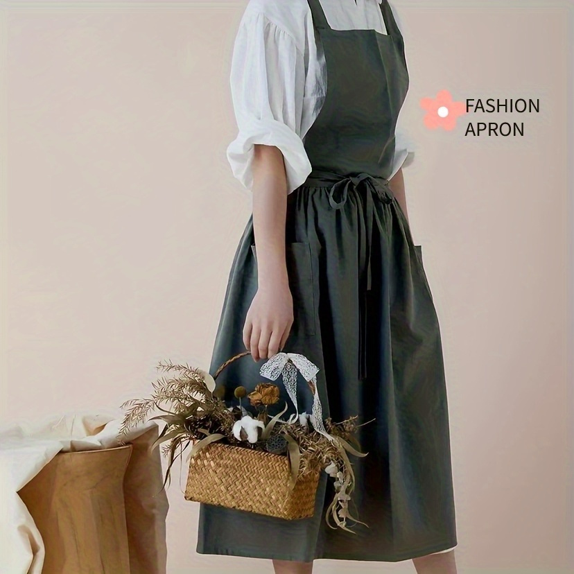 Einteiliger Frühling/Sommer Küchenschürze-Overall im japanischen Stil für Damen mit * ärmellose Schürze, Büro-Arbeitskleidung