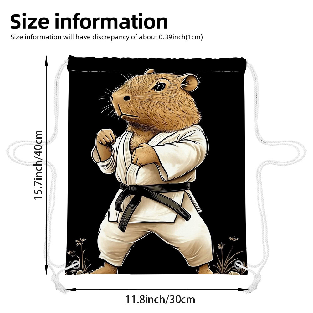 TEMU 1 con coulisse e design a forma di capibara karate - una borsa unisex compatta, perfetta per il pendolarismo, con stampe originali e spallacci