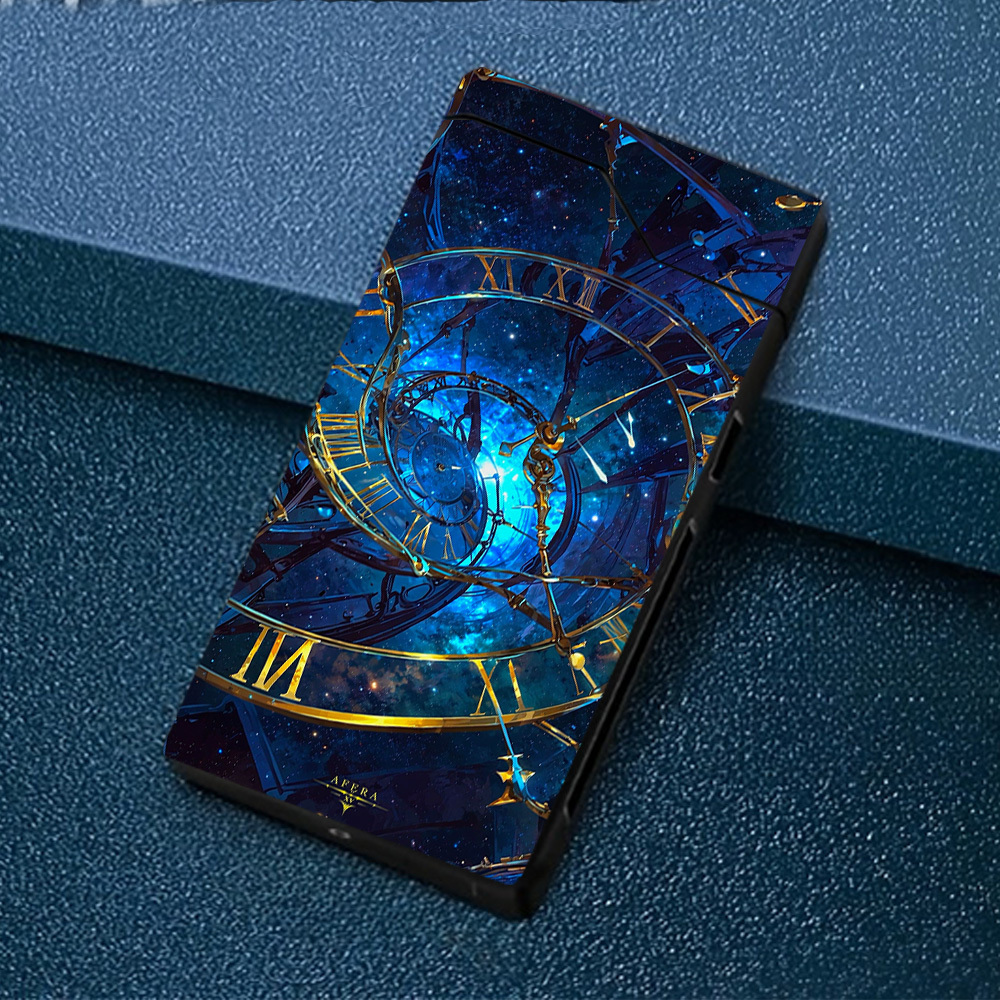 TEMU 1pc Windproof , Starry Sky And Clock Pattern, Windproof Lighter, Windproof , Type-c Charging Lighter, Metal Shell, Power Display, Dual Arc, Gift