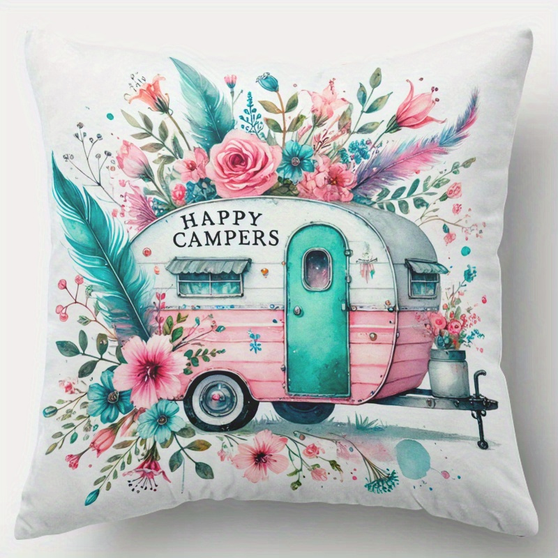 TEMU 1 Cushion Cover Featuring A And Flowers, Designed With A Festive Theme. It Has A Hidden Zipper And Is Suitable For Sofas, Living Rooms, Offices,