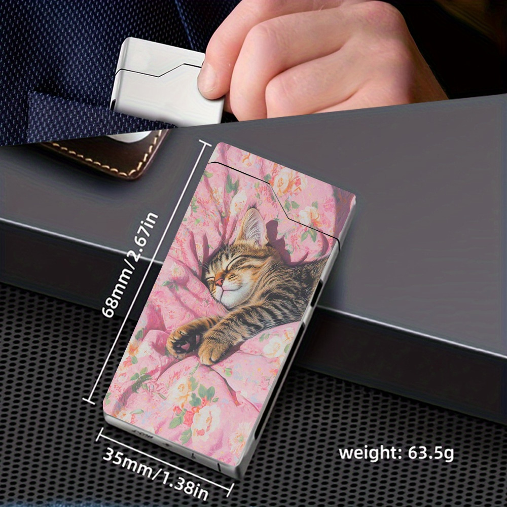 TEMU 1pc Briquet Électrique à Arc -Vent avec Design Tissu Rose et Chat Dormant, Briquet Électronique, Briquet -Vent, Coque Métallique, Indicateur de
