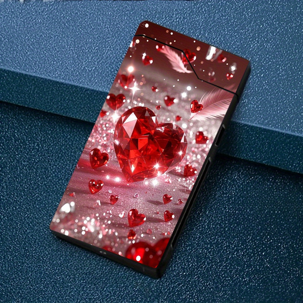 TEMU 1pc Windproof With Heart Pattern, Windproof Lighter, Windproof , Type-c Rechargeable Lighter, Metal Shell, Power Display, Dual Arc, Gift Box