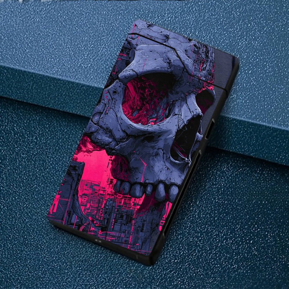 TEMU 1pc Windproof , Mechanical Print Pattern Windproof Lighter, Windproof , Type-c Charging Lighter, Metal Shell, Power Display, Dual Arc, Gift Box
