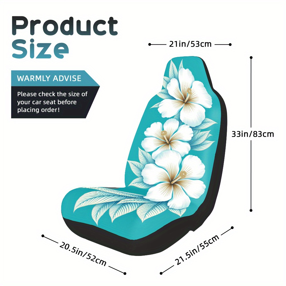 TEMU Ensemble de 2 housses de siège auto tendance avec motif hibiscus et feuilles , pliables et confortables, conçues pour les sièges individuels,