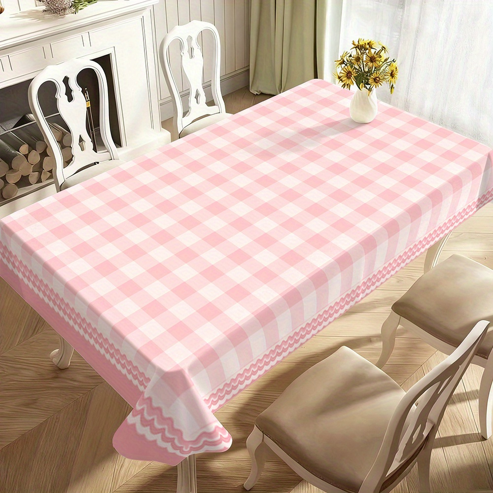 TEMU 1pc Soft Fashionable Aesthetic Pink White Checkered Tablecloth, Machine Washable And Easy To Clean, Dining Table / Coffee Table / Desk / Tea