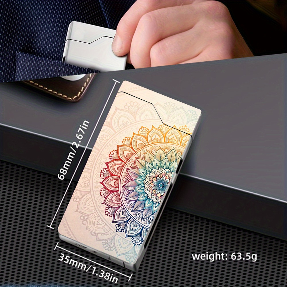 TEMU 1pc Windproof With Exquisite Mandala Pattern, Windproof Lighter, , Type-c Charging Lighter, Metal Shell, Battery Indicator, Dual Arc, Gift Box
