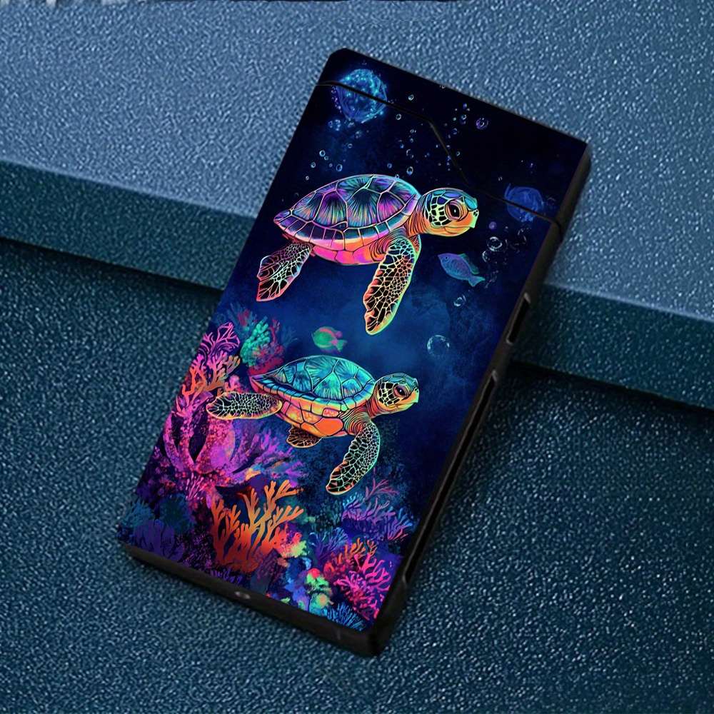 TEMU 1pc Briquet Arc -Vent avec Design de Tortues Nageant Sous , Briquet Électronique avec Boîtier Métallique, Indicateur de Batterie, Chargement