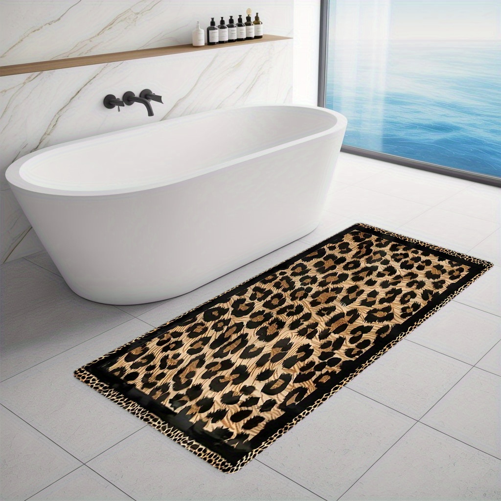TEMU 1pc Long Strip Flannel Mat - 10mm Thickness   /ã¡ Rectangular - Leopard Print Design, Kitchen Carpet, Suitable For Bedroom, Living Room, Kitchen