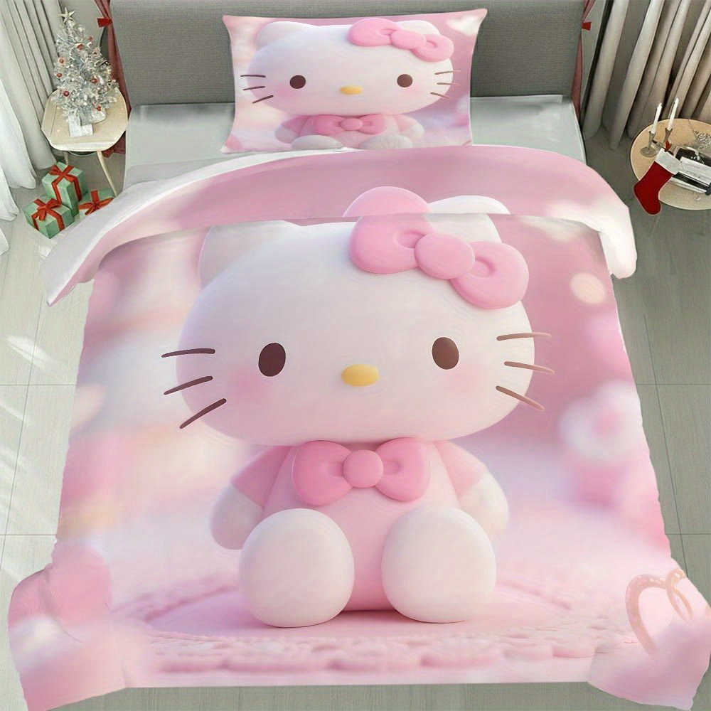 E-shop 2/3 Stück Niedliches Hello Kitty Dicke Winter-Bettbezug-Set Hello Kitty Bettwäsche-Set Charmantes Bettbezug-Set 1 Bettbezug + 1/2 Kissenbezüge