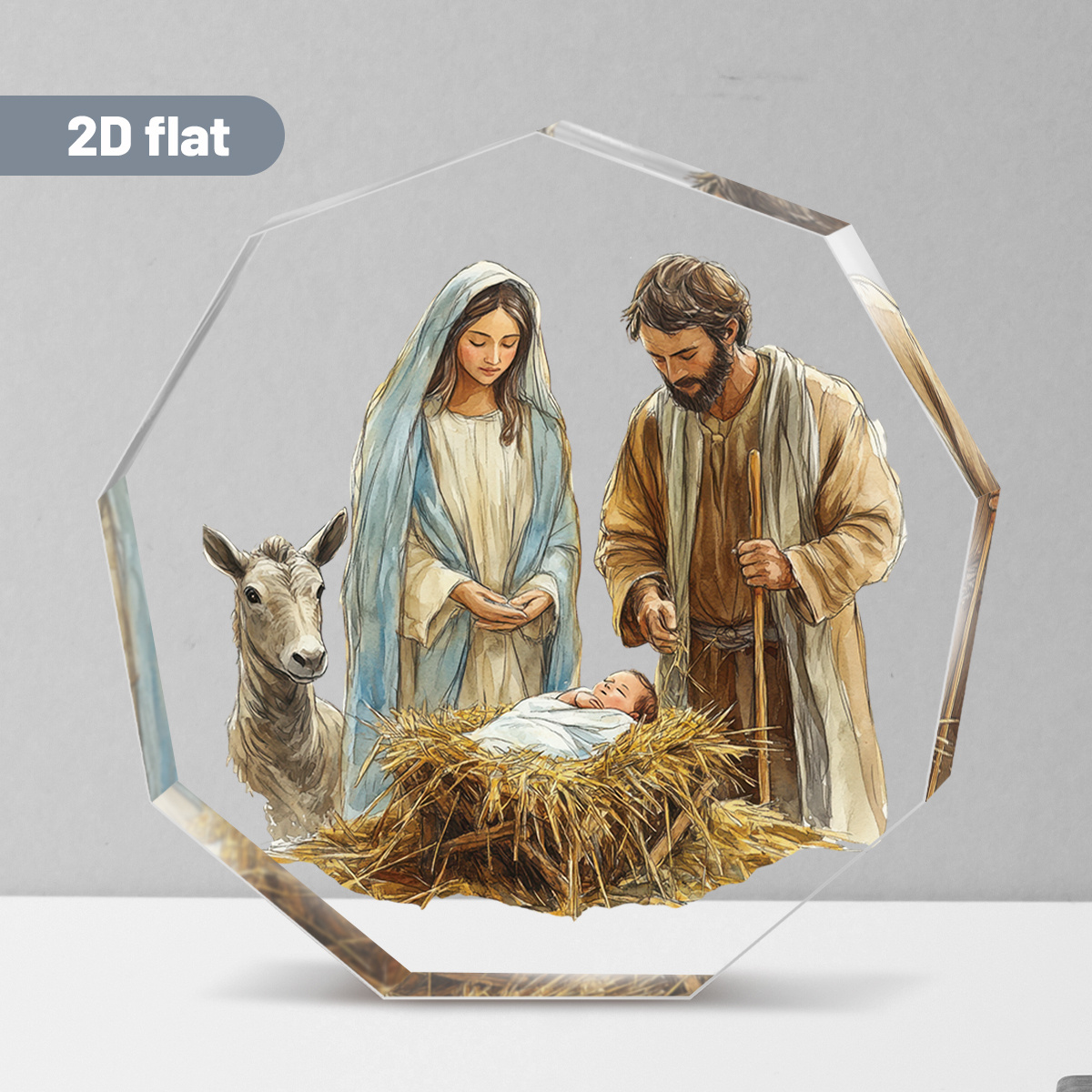 TEMU 2d Flat, Nine-sided Acrylic Nativity Scene Ornament ' Birth With Mary & , Stable Manger Figurine Replica, Pastor's Day Gift, Desktop Church Home