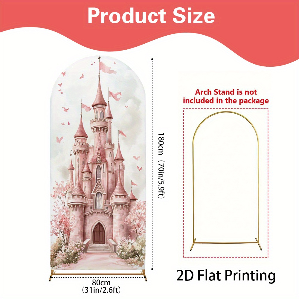 TEMU 2d Flat, 2d Flat - 2d Flat, 2d Flat - 1pc A Flat 2d Banner Arch Backdrop Made Of Polyester, Featuring A Pink Castle Design, Suitable For Bridal