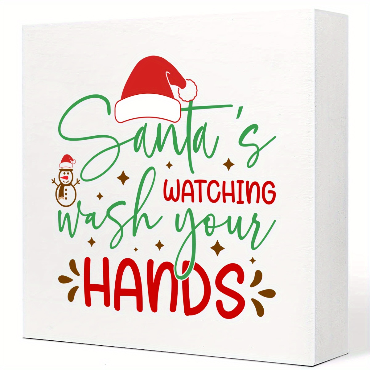 1pc White Artificial Wood Hygiene Sign " Watching Wash Your Hands" - Christmas & Desktop Decoration Suitable For Home, Office, Bathroom - Reminder & Holiday Decor