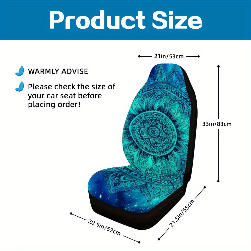 TEMU 2pcs, Mandala Blue Abstract Print Car Seat Covers, Foldable And Soft, Fit For Front Seats, Great For Scenic Drives And Daily Commuting