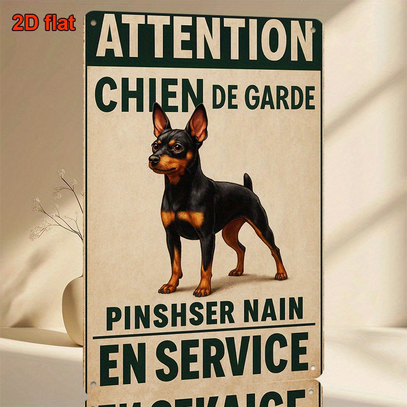 TEMU Plaque métallique vintage 2D plate, 1 pièce, 8x12 pouces, avec design "Attention au chien de garde", plaque décorative chien de garde, pour