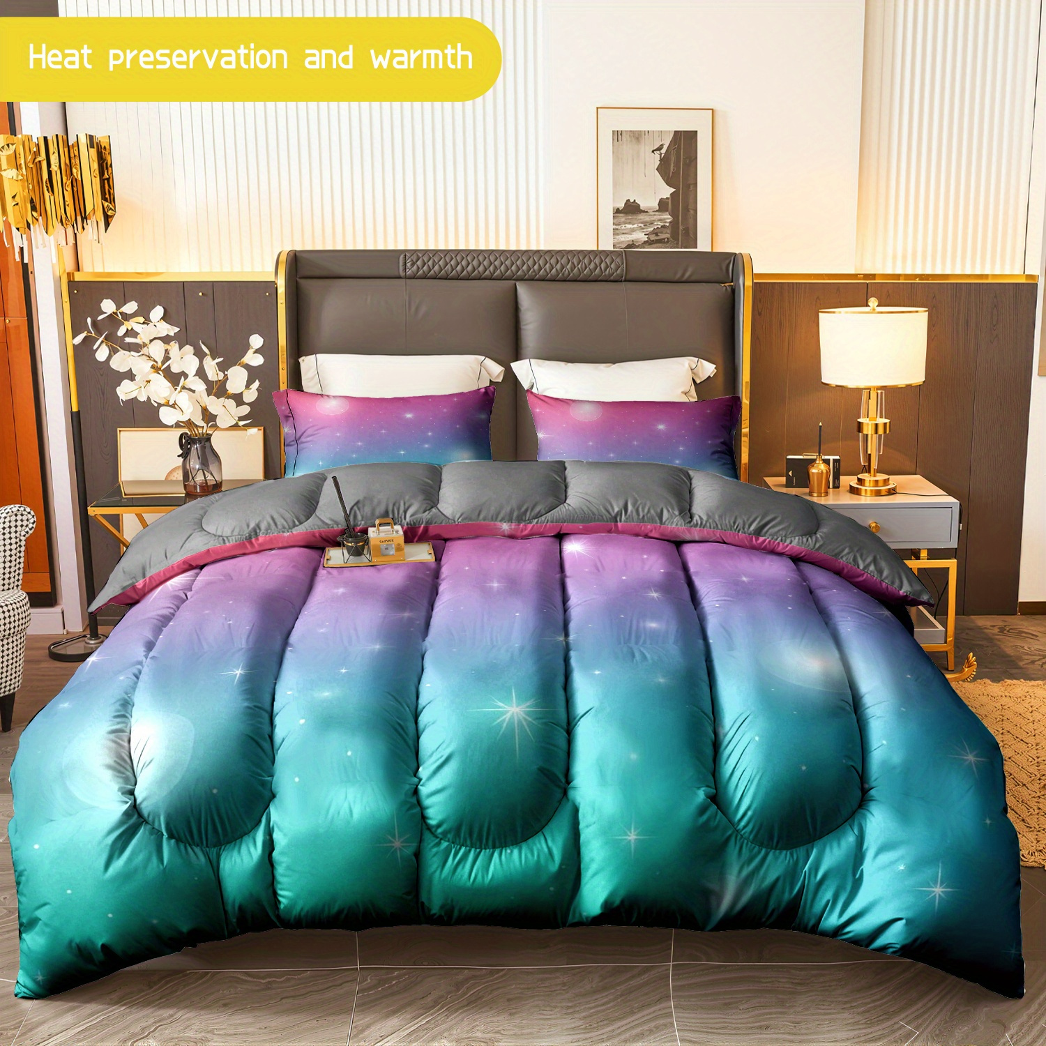 TEMU 3pcs (1 Comforter   2 Pillowcases) Microfiber Bedding Set, All - Season Soft & Fluffy, Hypoallergenic, Wrinkle - Resistant, Easy - Care, Starry