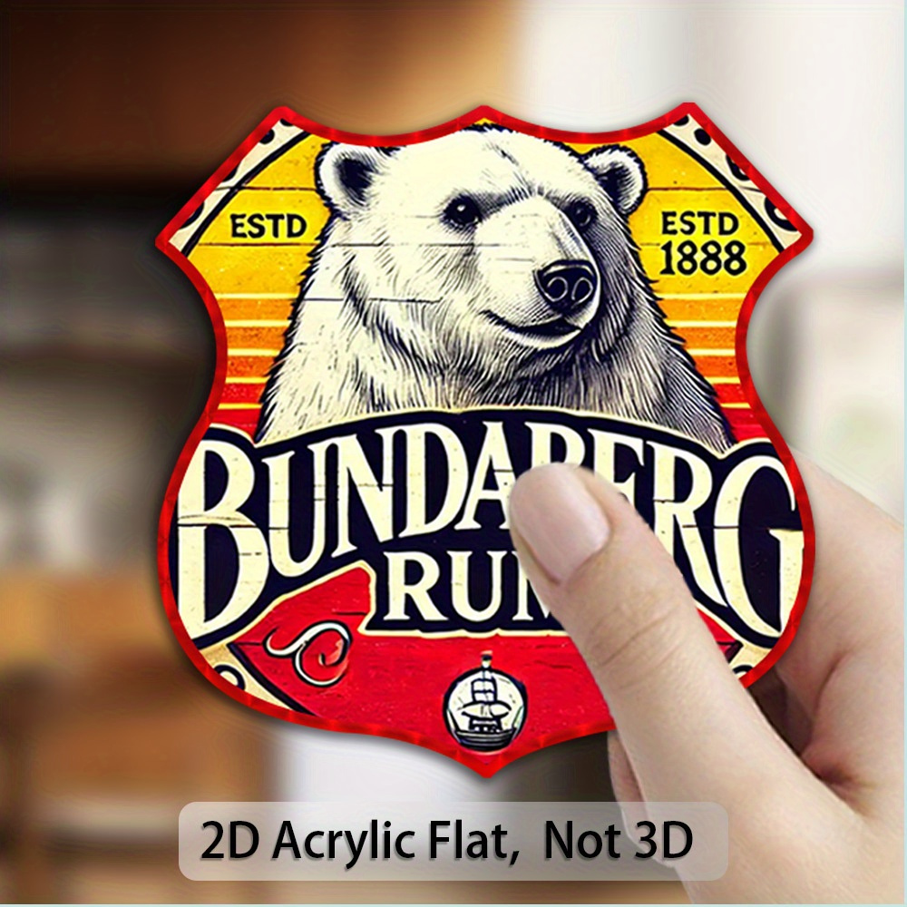 TEMU 1pc Vintage Polar Bear & Bundaberg Rum Logo Magnetic Fridge Magnet - Heavy-duty Acrylic Retro Beer Logo Sticker For Fridge, Freezer, Metal