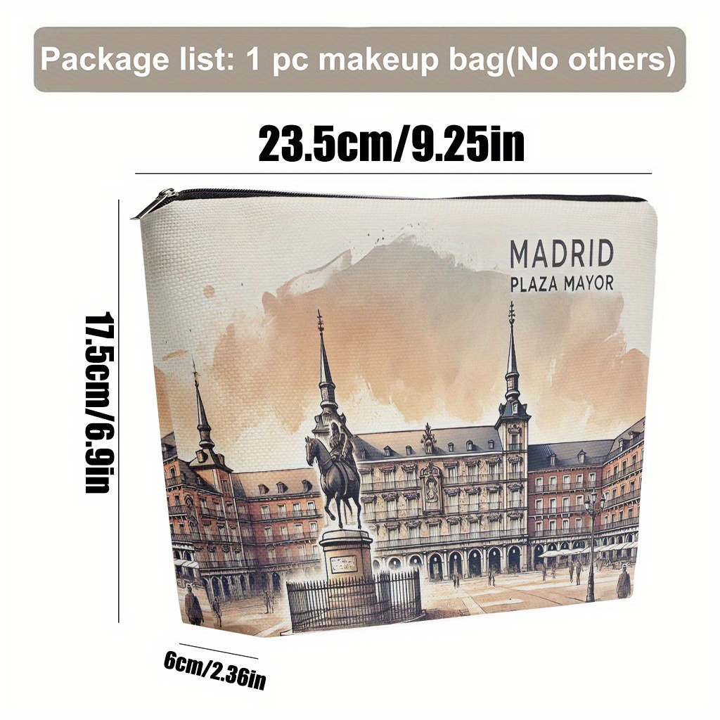 TEMU Una Neceser, un Neceser de Lino de Madrid, Portátil y Plegable, con Cierre de Cremallera, Ideal para Vacaciones, , Navidad, , San Valentín,