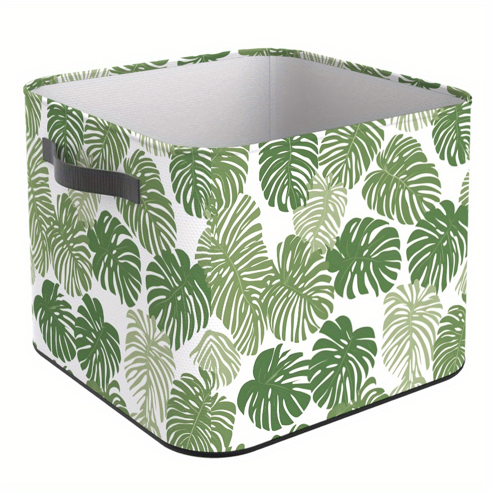 TEMU Un panier de rangement pliable avec un motif de feuilles de palmier, cette boîte de rangement ouverte est un organisateur en tissu avec des