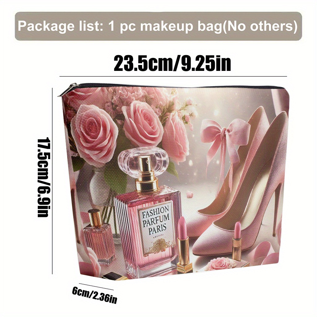 E-shop Make-up-Tasche ., Kosmetiktasche aus Leinen mit rosa Parfüm eleganten High Heels, faltbare & tragbare Kulturtasche, Reißverschluss, für