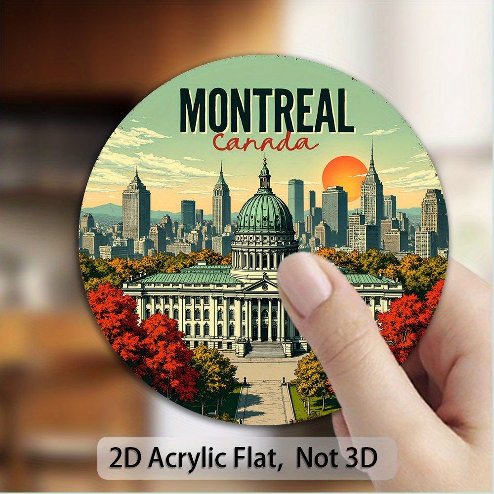 TEMU 1 aimant de Montréal Canada - Autocollant magnétique décoratif en acrylique avec design Québec et feuille d'érable, forte pour /congélateur, ,
