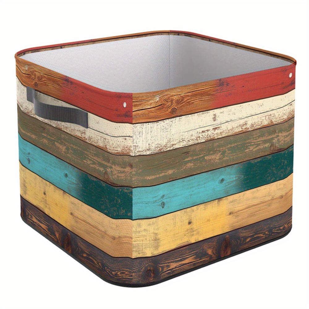 TEMU Un panier de rangement pliable avec un design patchwork coloré, une boîte de rangement ouverte, un bac de rangement en tissu avec des poignées,