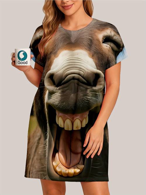 pijama de mujer de 1 pieza con burro con , mostrando los dientes de , de poner y quitar, transpirable, de ocio, para uso , para estar en casa, ropa de dormir y de estar por casa para mujer, conjuntos de pijama,